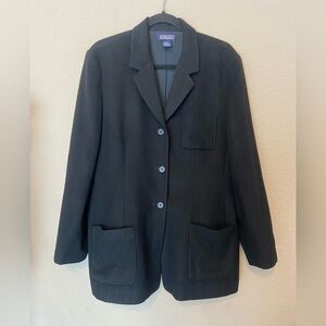 Vintage Lands' End Women's Wool Cashmere Blazer Black Size 18 Tailored Career